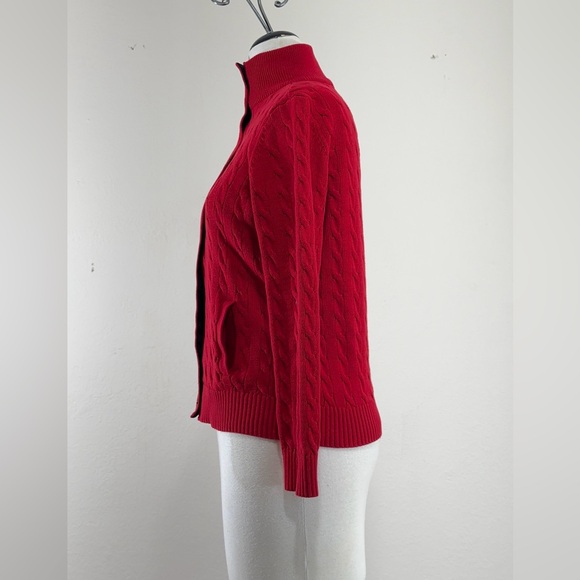 Vintage Lauren Active Ralph Lauren Red Cable Knit Full-Zip Sweater cardigan - Picture 2 of 9